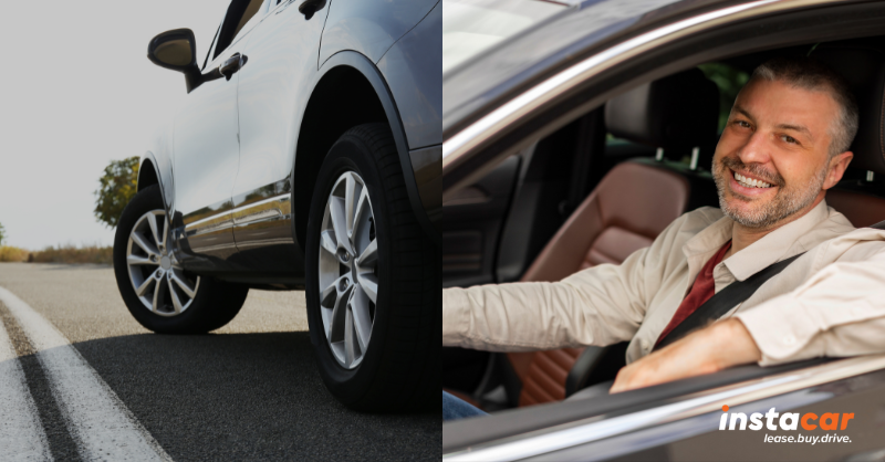 a man smiling in his new car